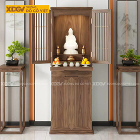 Mẫu Tủ Thờ Phật Gỗ Óc Chó Chân Bệt Kèm 2 Cánh Nan Thoáng Khí