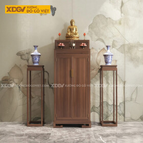 Mẫu Tủ Thờ Trang Nghiêm Gỗ Óc Chó Chân Cuộn Thiết Kế 2 Tầng