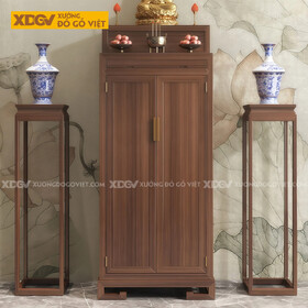 Mẫu Tủ Thờ Trang Nghiêm Gỗ Óc Chó Chân Cuộn Thiết Kế 2 Tầng