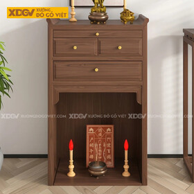 Mẫu Tủ Thờ Trang Nghiêm Gỗ Óc Chó Dáng Bệt Thấp Kèm Ngăn Kéo
