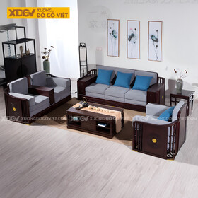 Sofa 2 Văng Gỗ Sồi Tân Cổ Điển Lưng Tựa Thanh Nan Uốn Cong