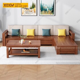 Sofa Góc L Nối Dài Gỗ Căm Xe Tự Nhiên