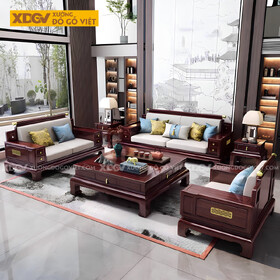 Sofa Phòng Khách Gỗ Lim Á Đông Chân Cao Dáng Quỳ Sang Trọng