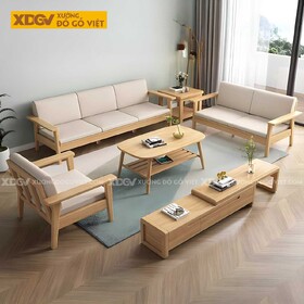 Sofa Phòng Khách Gỗ Sồi Thịt Tựa Thanh Nan Bọc Vải Cao Cấp