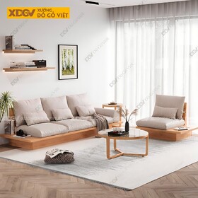 Sofa Phòng Khách Veneer Sồi Chân Hộp Không Tựa Tay Ghế