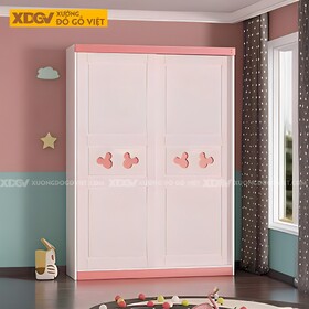 Tủ Áo Gỗ Cao Su Trẻ Em Cửa Lùa Họa Tiết Cỏ Ba Lá Dễ Thương