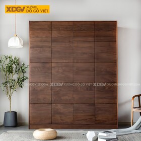 Tủ Áo Gỗ Óc Chó Hiện Đại Thiết Kế Cánh Dạng Lưới Liền Mạch