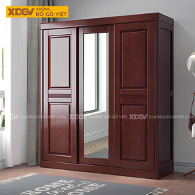 Tủ Áo Gỗ Xoan Đào Hiện Đại Á Đông Cửa Lùa Có Cánh Gương