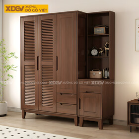 Tủ Áo Gỗ Xoan Đào Hiện Đại Japandi Cánh Lá Sách Tay Nắm Âm