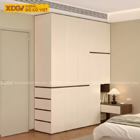 Tủ Áo MDF Màu Trắng Kịch Trần Tay Âm Kết Hợp Kệ Trang Trí