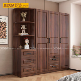 Tủ Áo Phòng Ngủ Gỗ Lim Dáng Hộp Cánh Pano Tay Nổi Màu Đen