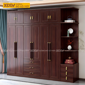 Tủ Áo Phòng Ngủ Veneer Óc Chó Đẹp Cánh Pano Tay Nắm Dài