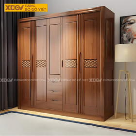 Tủ Áo Quần Gỗ Gõ Đỏ Cánh Phào Chỉ Dọc Họa Tiết Tinh Xảo