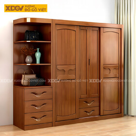 Tủ Áo Quần Gỗ Gõ Đỏ Hiện Đại Cửa Lùa Cánh Họa Tiết Chữ H