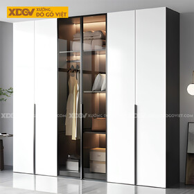 Tủ Áo Quần MDF Áp Trần Trắng Có Cánh Kính Màu Khung Nhôm Đen