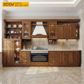 Tủ Bếp Gia Đình Gỗ Óc Chó Phẳng Phong Cách Bắc Âu Sang Trọng