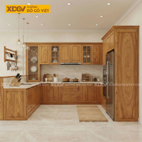 Tủ Bếp Gỗ Gõ Đỏ Chữ U Thiết Kế Ô Âm Tủ Tiết Kiệm Diện Tích