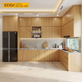 Tủ Bếp Gỗ Sồi Chữ L Đa Cánh Lưu Trữ Bố Trí Thông Minh