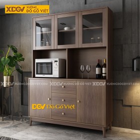 Tủ Chén Bát Gỗ Công Nghiệp Màu Nâu Chân Gỗ Cao