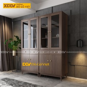 Mẫu Tủ Chén Bát Gỗ Công Nghiệp Cánh Kính Trắng Trong