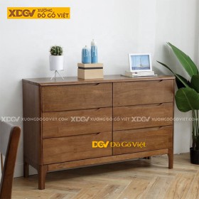 Tủ Chén Bát Gỗ Veneer Sồi Chân Cao Nhiều Ngăn Chứa