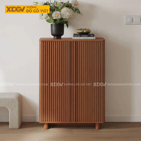 Tủ Để Giày Gỗ Sồi Tối Giản Chân Thấp Góc Bo Cong Cánh Kẻ Sọc