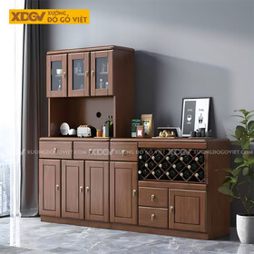 Tủ Để Rượu Gỗ Sồi Kệ Trưng Bày Kính Phối Ô Rượu Chéo...