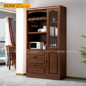 Tủ Để Rượu Phòng Khách Gỗ Cao Su Phối Hợp Cánh Kính Hiện Đại