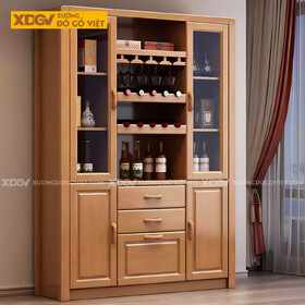 Tủ Để Rượu Trưng Bày Gỗ Cao Su Hiện Đại Cánh Kính Đối Xứng