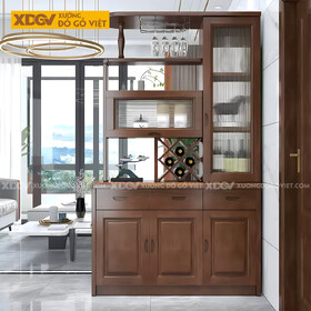 Tủ Để Rượu Trưng Bày Gỗ Cao Su Hiện Đại Kết Hợp Kính...