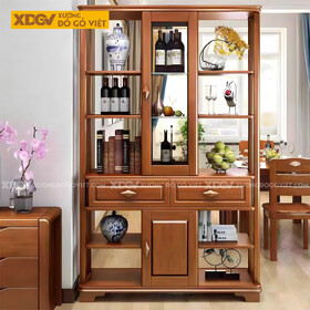 Tủ Để Rượu Trưng Bày Gỗ Cao Su Tân Cổ Điển Tủ Kính Trung...