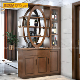 Tủ Để Rượu Trưng Bày Phòng Khách Gỗ Cao Su Vách Ngăn Kệ Oval