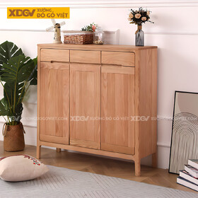 Tủ Đựng Giày Gỗ Sồi Chân Cao Cánh Bo Góc Ngăn Kéo Trên