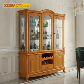 Tủ Đựng Rượu Gỗ Gõ Đỏ Tân Cổ Điển Thiết Kế Cánh Vòm Chân Quỳ
