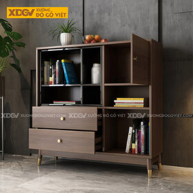 Tủ Đựng Sách Gỗ MDF Bố Cục Đa Ngăn Lưu Trữ Phối Kèm Chân...