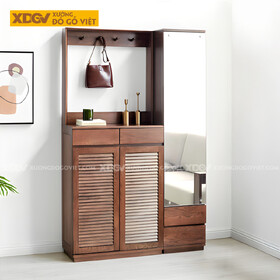 Tủ Giày 2 Cánh Lá Sách Gỗ Sồi Tích Hợp Móc Treo Gương Soi