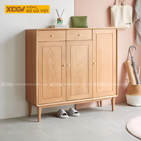 Tủ Giày 3 Cánh Gỗ Sồi Góc Vát Cạnh Tích Hợp Ngăn Kéo Trên