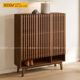 Tủ Giày Gỗ Sồi Dáng Vuông Thiết Kế Cánh Nan Siêu Thoáng Khí
