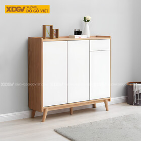 Tủ Gỗ Sồi Tự Nhiên Đựng Giày Dép Cánh Sơn Trắng Hiện Đại