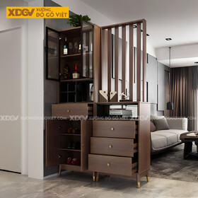 Tủ Lưu Trữ Rượu Gỗ MDF Cánh Kính Kèm Kệ Trang Trí Đa Năng