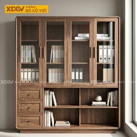 Tủ Lưu Trữ Hồ Sơ Gỗ Óc Chó Cánh Kính Chia Ngăn Kệ Thoáng Khí