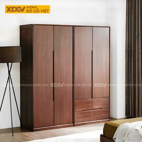 Tủ Quần Áo Đôi Óc Chó Hiện Đại Mặt Phẳng Tay Âm Bên Trong