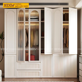 Tủ Quần Áo Gỗ Cao Su Trắng Hiện Đại Ngăn Dưới Rãnh Sọc Dọc