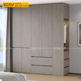 Tủ Quần Áo Gỗ Công Nghiệp MDF Xám Tay Âm Dạng Hộp Tối Giản