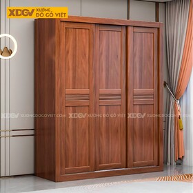 Tủ Quần Áo Gỗ Gõ Hiện Đại Tối Giản 3 Cánh Cửa Lùa Rãnh Giữa