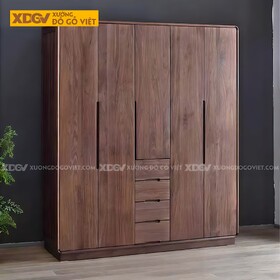 Tủ Quần Áo Gỗ Sồi Dạng Hộp Màu Óc Chó Hiện Đại Bo Góc Đẹp