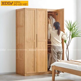 Tủ Quần Áo Gỗ Sồi Tự Nhiên Khung Pano Tay Nắm Âm Nhiều Cánh