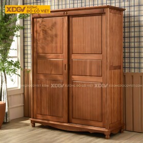 Tủ Quần Áo Gỗ Xoan Đào 2 Cánh Lớn Cửa Lùa Tay Âm Nhiều Ngăn