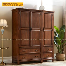 Tủ Quần Áo Gỗ Xoan Đào 3 Cánh Mở Khung Pano Ngăn Kéo Dưới
