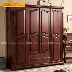Tủ Quần Áo Gỗ Căm Xe Cổ Điển Hoàng Gia Chạm Khắc Tinh Xảo